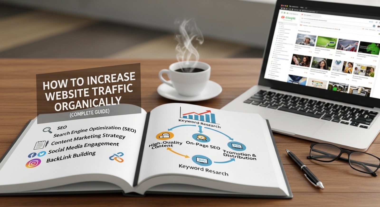 SEO, organic traffic, website traffic, increase website traffic, digital marketing, search engine optimization, content marketing, backlink strategy, keyword research, on page SEO, technical SEO, social media marketing, blog SEO, website ranking, organic SEO strategies